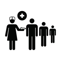 Vaccination icon vector with vaccine injection syringe person symbol for immunization in a glyph pictogram illustration