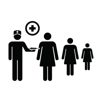 Vaccine icon vector with injection syringe person symbol for medical and healthcare treatment in a glyph pictogram illustration