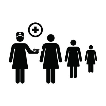 Vaccine icon vector with injection syringe person symbol for virus protection in a glyph pictogram illustration