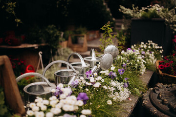 flower arrangements in the garden in summer