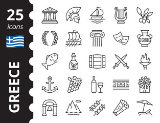 Greece - icon set. Greek symbols and objects collection. Simple vector illustration.