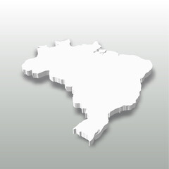 Obraz premium Brazil - white 3D silhouette map of country area with dropped shadow on grey background. Simple flat vector illustration.