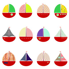 Obraz na płótnie Canvas Kids sailing boat illustration. Trendy fashion childish boats.