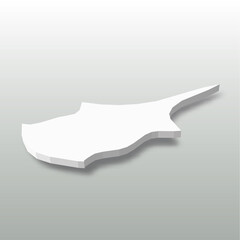 Cyprus - white 3D silhouette map of country area with dropped shadow on grey background. Simple flat vector illustration.