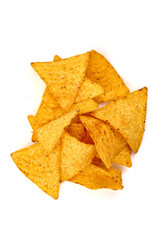 Fototapeta premium Delicious nachos chips, corn chips, isolated on white background. High resolution image.