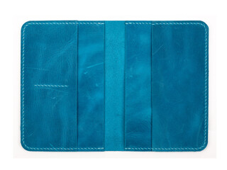 Blue leather document cover isolated on white