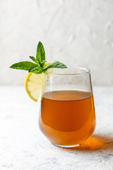 Raw fermented homemade alcoholic or non alcogolic kombucha superfood. Ice tea with healthy natural probiotic