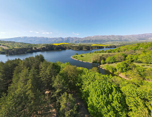 Aerial panorama of Dushantsi Reservoir, Bulgaria
