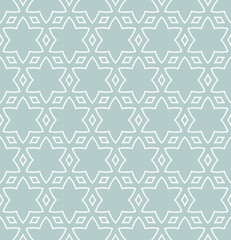 Seamless background for your designs. Modern light blue and white ornament. Geometric abstract pattern