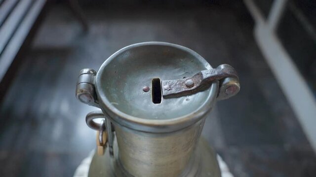 Vintage offertory box in a Danish church in Tranquebar, Tamil Nadu, India