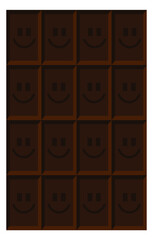 Whole chocolate bar made of rectangular pieces with smiley face on each square. Brown color milk chocolate for happy sweetest day or chocolate day celebration. Emoji symbols on sugary sweets.