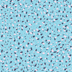 Pastel pink and blue terrazzo layered speckle. Vector repeat pattern. Great for home decor, wrapping, fashion, scrapbooking, wallpaper, gift, kids, apparel.