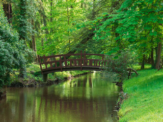 Mostek nad rzeką Czerna Mała w parku dworskim w Iłowej.