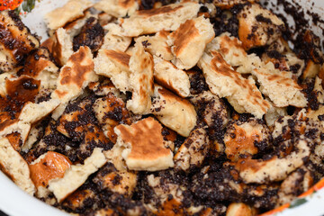 tortillas with poppy seeds cooking process. Flatbreads are divided into parts