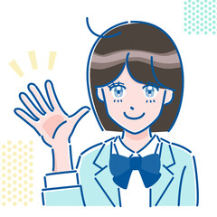 指さしする人物　女性　高校生　制服　表情