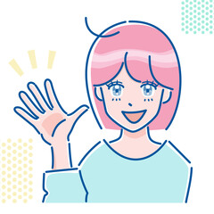 指さしする人物　女性　高校生　制服　表情