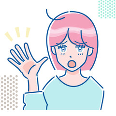 指さしする人物　女性　高校生　制服　表情