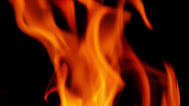 Slow motion of fire line or flames isolated on black background