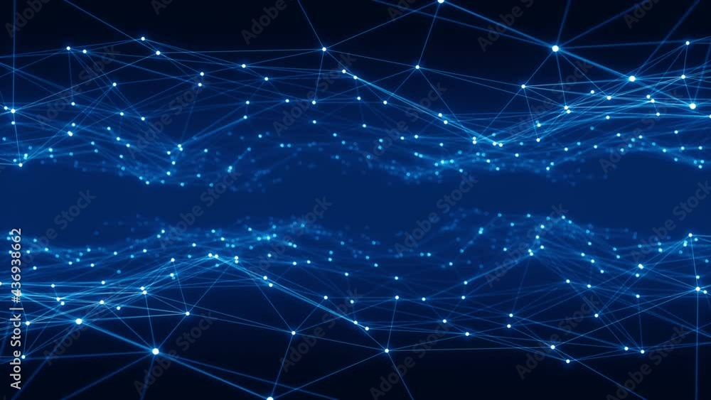 Poster motion graphic of blue dot and line connection with polygonal technology abstract background camera 