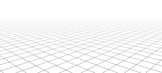 Vector perspective mesh. Detailed grid lines on white background. - obrazy, fototapety, plakaty