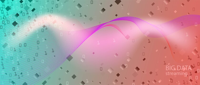 Lightning Tech Vector Presentation. Geometric Abstract Trendy Layout. Matrix Flying Binary Code. Punk Futuristic Slide. Blue Pink