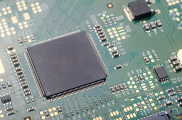 Electronic circuit board with microchip.