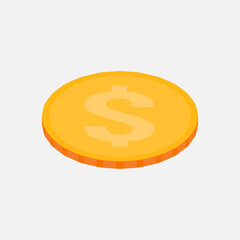 Vector isometric illustration. Dollar symbol coin. Golden gradient icon.