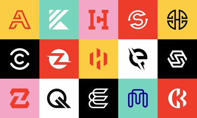 Abstract logos collection with letters. Abstract technology logos. Geometrical abstract logos. 