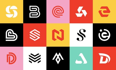 Abstract logos collection with letters. Abstract technology logos. Geometrical abstract logos. 