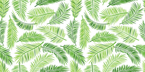 Palm leaf seamless pattern, green tropic tree repeating background. Summer illustration
