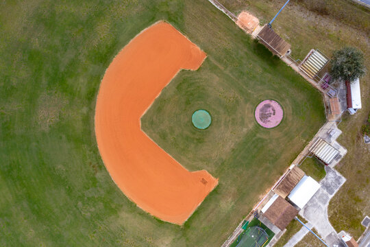 Aerial view of a baseball field at Astronaut High School in Titusville, Florida, United States.