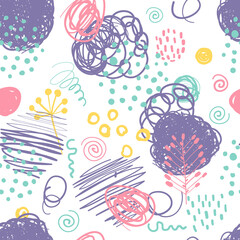 festive seamless pattern with hand drawn holiday lights, colorful sketch stars on white background, vector illustration