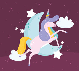 cute magic unicorn and moon