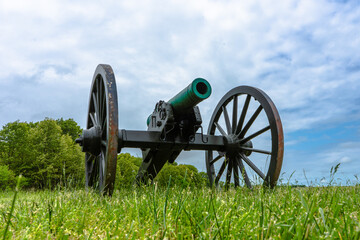 low angle of old cannon in the park
