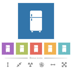 Refrigerator flat white icons in square backgrounds