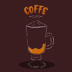 Dark cup glass coffee drink color vector illustration