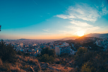 barcelona city with sunset