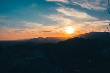 barcelona city with sunset