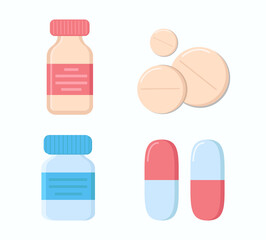 Vector illustration of pills drugs, pills, medical pills, bottle pills, medicine, illustration design concept of Healthcare and Medicine.