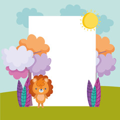 cute lion with empty banner