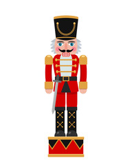 Christmas Nutcracker in a red suit with a sword. flat vector
