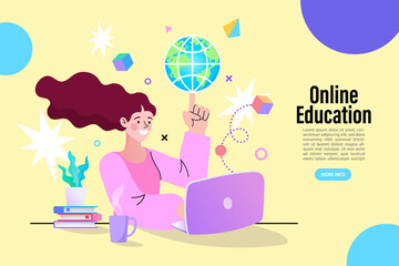 E-learning platform. Distance lessons, video course, internet class. teacher service for home education with female mentor. Professor connecting online and streaming. vector illustration.