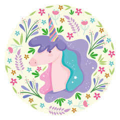 Obraz na płótnie Canvas unicorn in wreath of flowers
