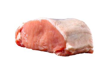 Raw pork loin. Pork meat isolated on white background. Closeup.