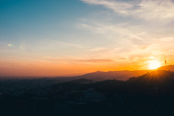 barcelona city with sunset