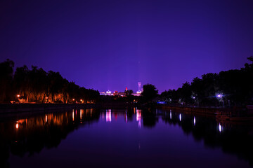 Night view of the moat of the Forbidden City in Beijing