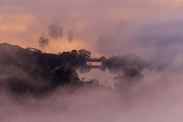 Fototapeta na wymiar 大沼国定公園日暮山から俯瞰する雲海の大沼