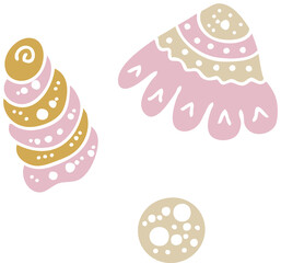 Doodles cute patterned seashells. Hand drawn vector illustration. Design for T-shirt, textile and prints.
