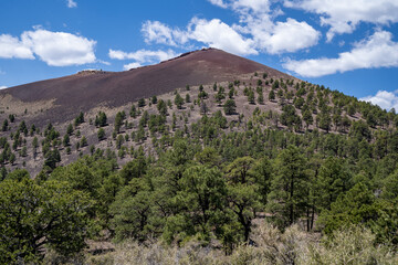 The sunset crater cinder cone volcano in Sunset Crater National Monument near Flagstaff Arizona