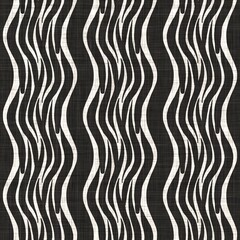 Seamless black white woven cloth stripe linen texture. Two tone  monochrome pattern background.  Modern textile weave effect. Masculine broken line repeat jpg print.
- 436951405
